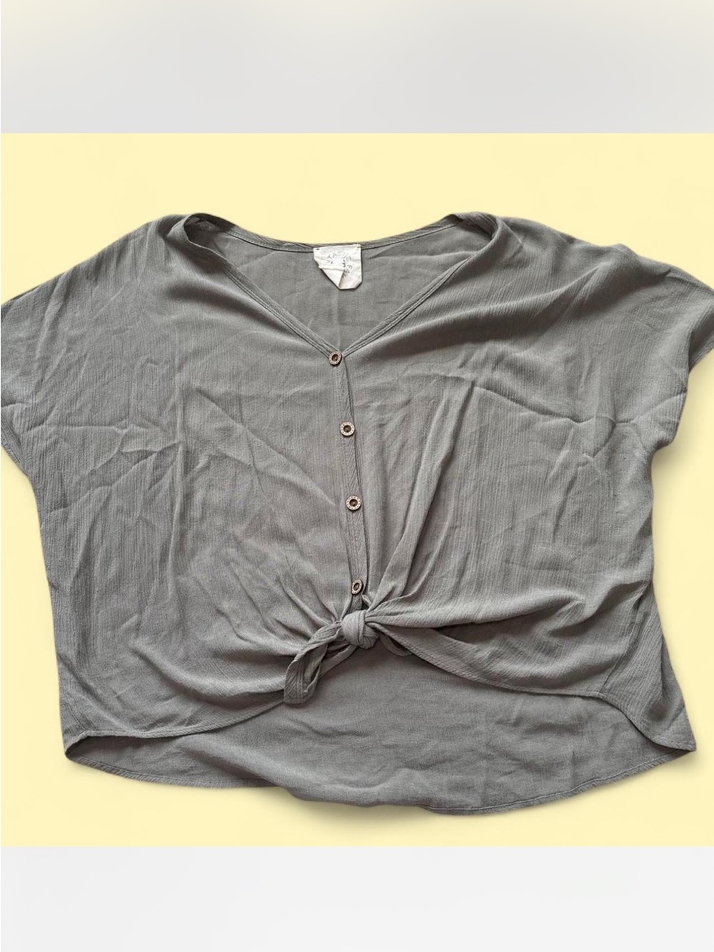 Womens Green Button-Front Tie Hem Top